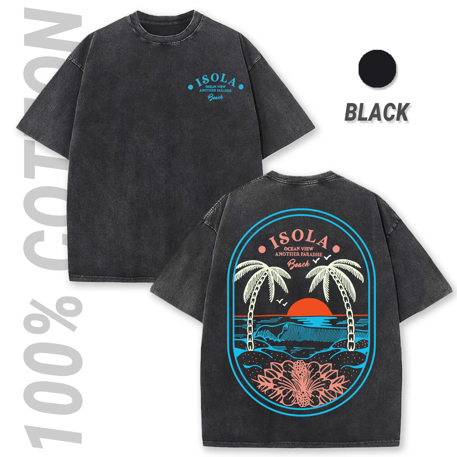 

Ocean Vibw Another Paradibe Prints Retro Women Tee Shirt Washed Casual T-Shirt Breathable Soft Short Sleeve Comfortable Top