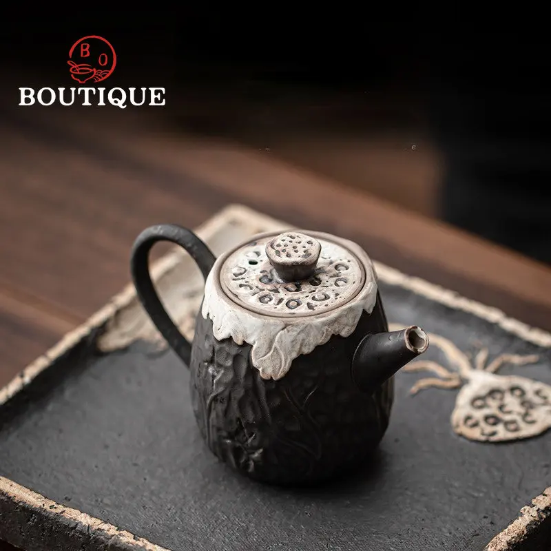 160ml Handmade Wabi-sabi Style Ceramic Teapots Retro Pottery Pottery Hand-held Kettle with Ball Hole Filter Kung Fu Tea Set Gift