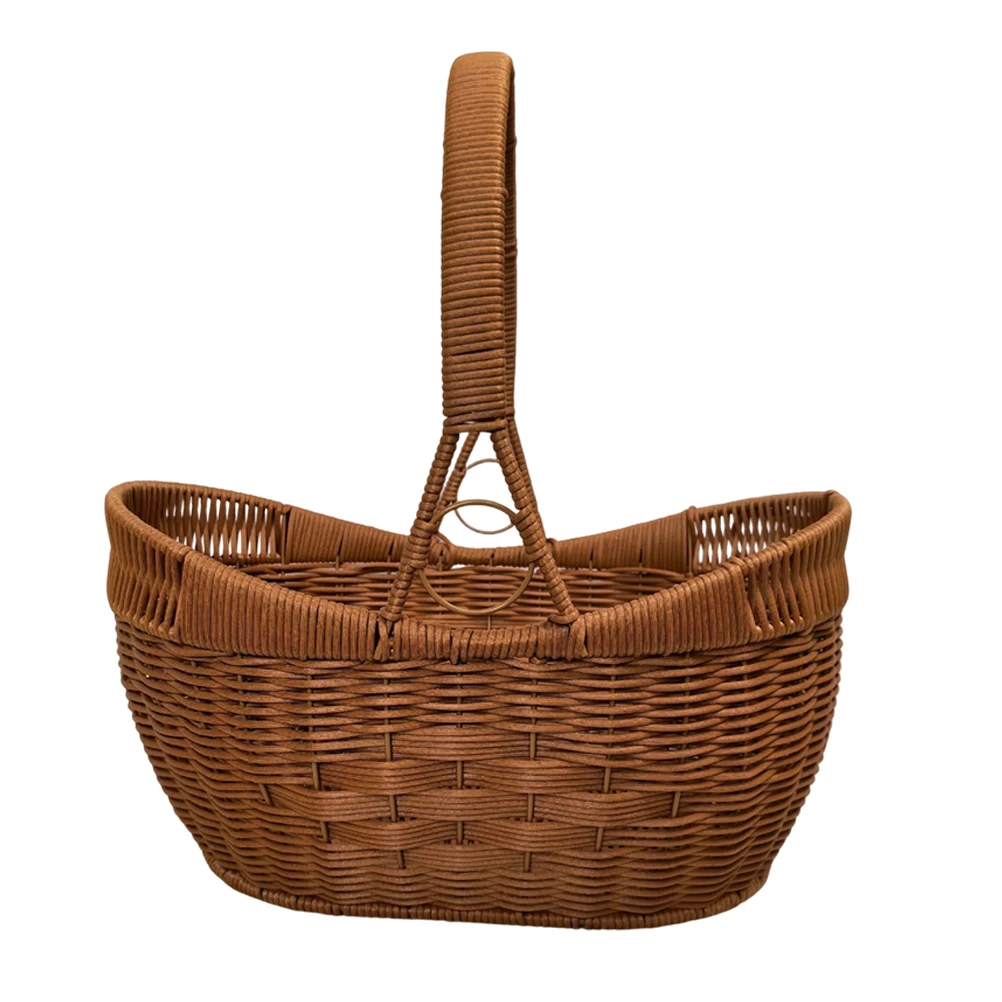 

Sturdy Handle Woven Storage Portable Fruit Vegetable Handmade Handwoven Basket For Kitchen Picnic Camping Durable Lightweight