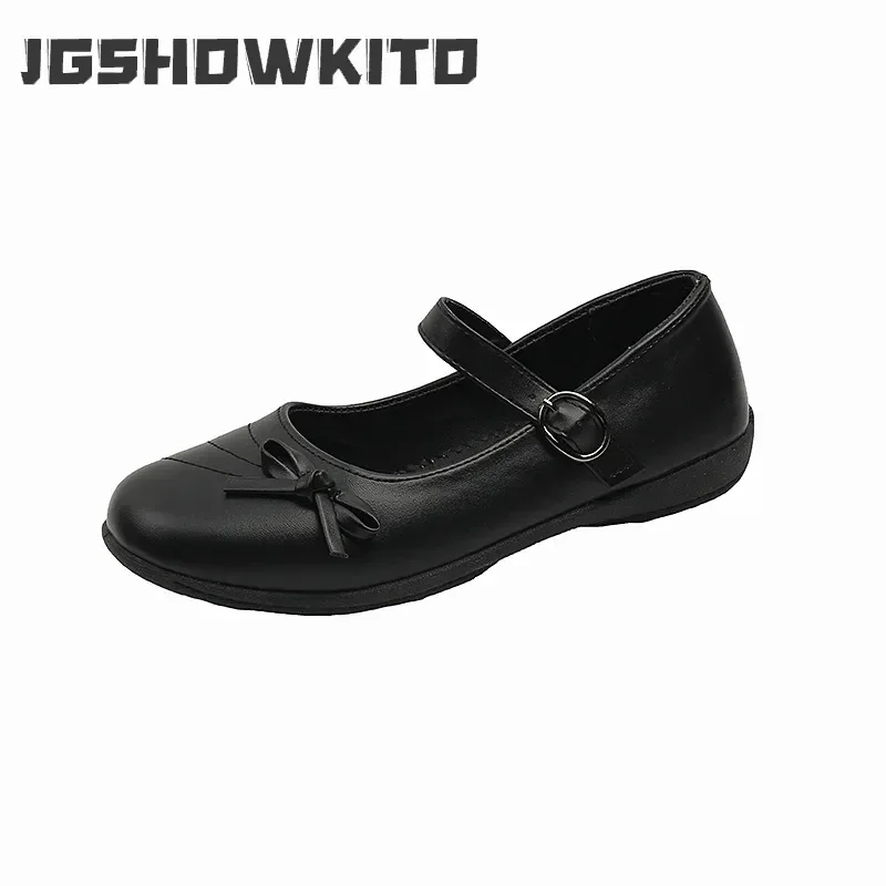 

JGSHOWKITO Classic Children Leather Shoes Causal Black Bow School Mary Jane Shoes for Girl Perform Daily Wear Kids Uniform Shoes