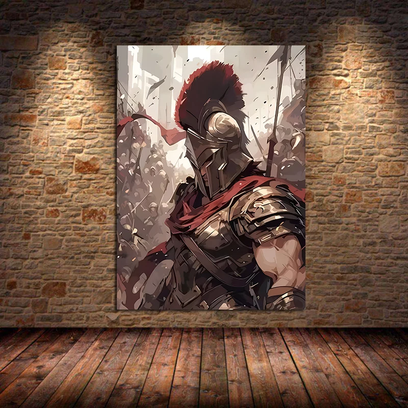 Retro Warriors with A Sword Soldier Spartan Samurai Japan Art Poster Canvas Painting Wall Prints Picture Living Room Home Decor