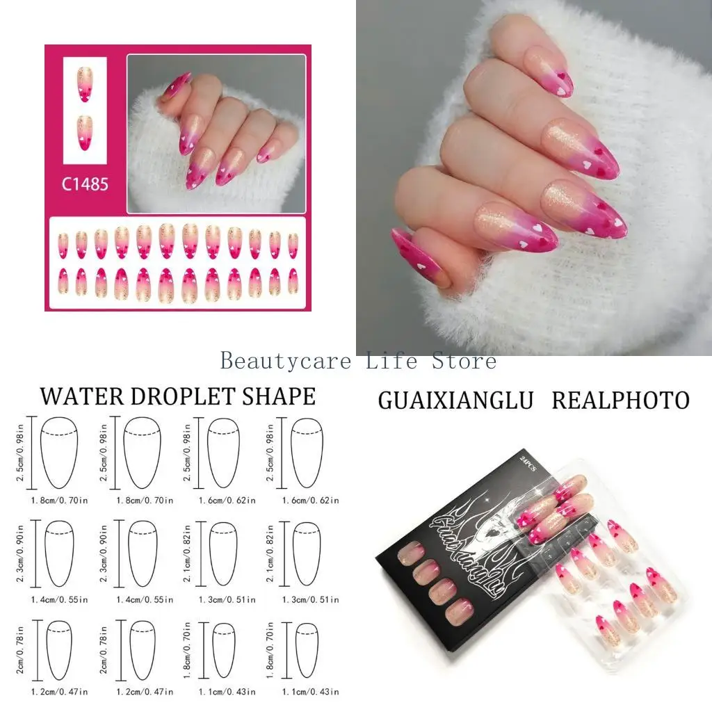 

652C 24 шт., розовые накладные ногти из АБС-пластика для декора ко Дню святого Валентина для девочек