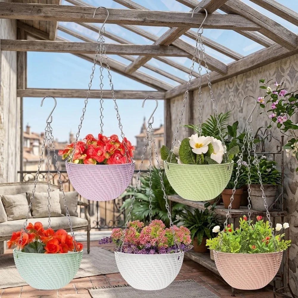 5 Unit Plastic Hanging Basket Kit with Integrated Chain Hooks for Apartment Balconies Dorm Rooms or Small-Scale Garden Projects view 4