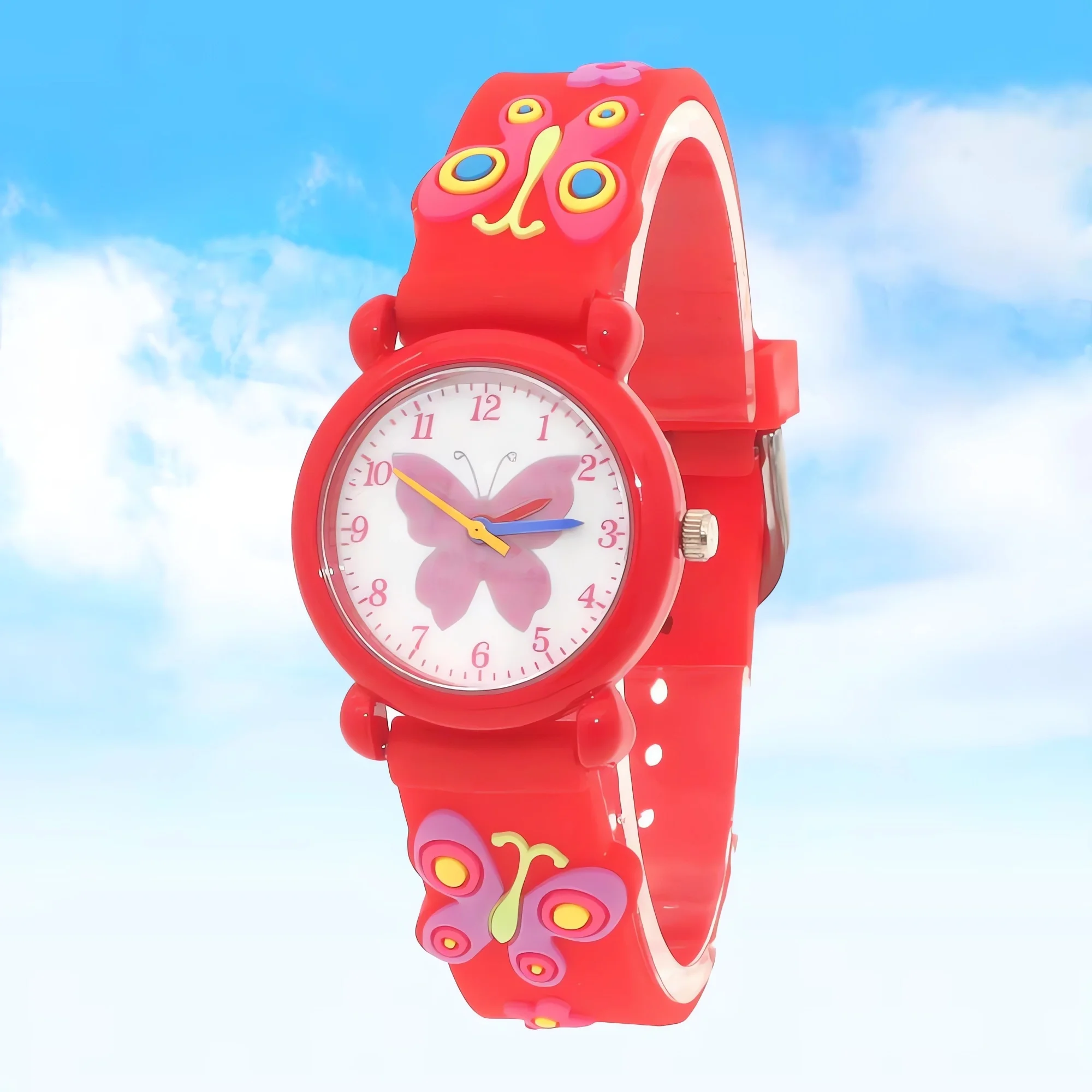 Children's Waterproof Watch with Butterfly Silicone Strap Student Timepiece Kids Wristwatch