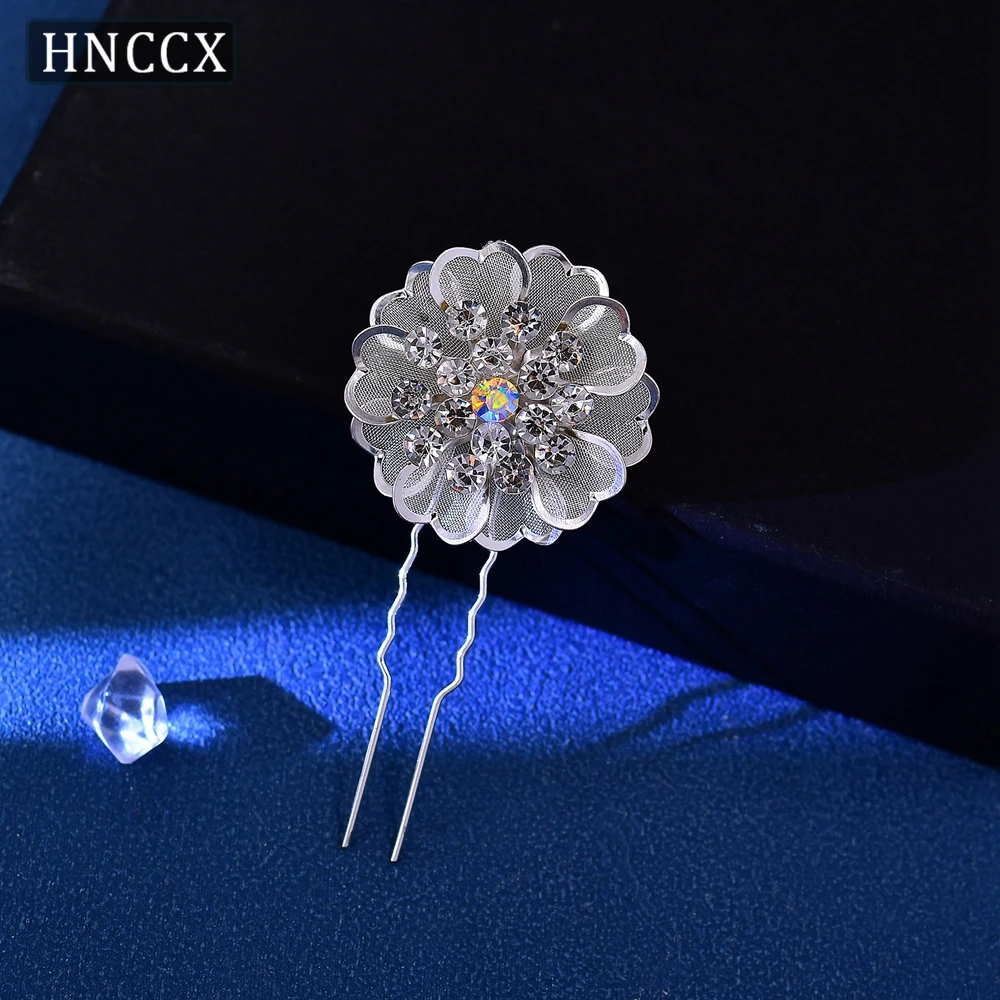 HNCCX Bride Flower Hair Pins Rhinestone Hair Accessories Wedding Headwear Silver Color Hair Fork Brides Party Tiara CP765