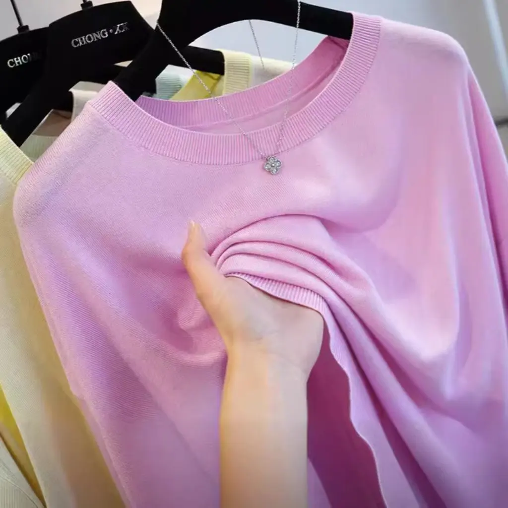 

Lyocell Tencel Acetate Multicolor Loose round Neck Long-Sleeved Sweater Top Soft Skin-Friendly for Spring F032219