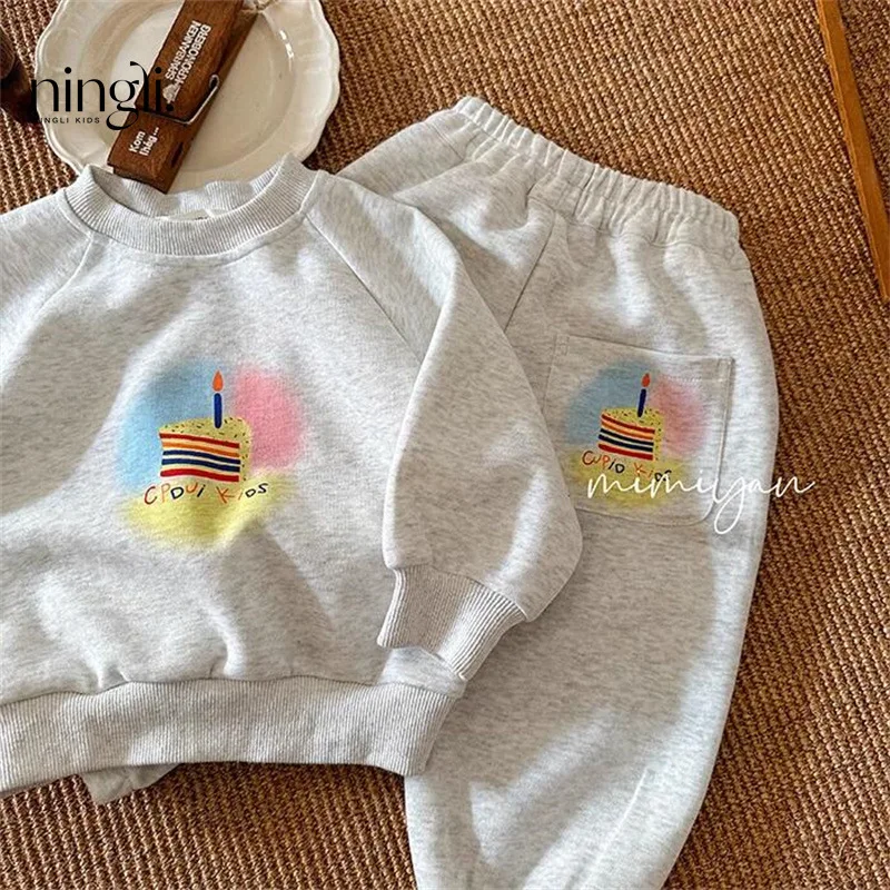 

NL-Children's Suit24Autumn Boys and Girls Sweater Sportswear Baby Cake Two-Piece Set Sweatpants Fashion