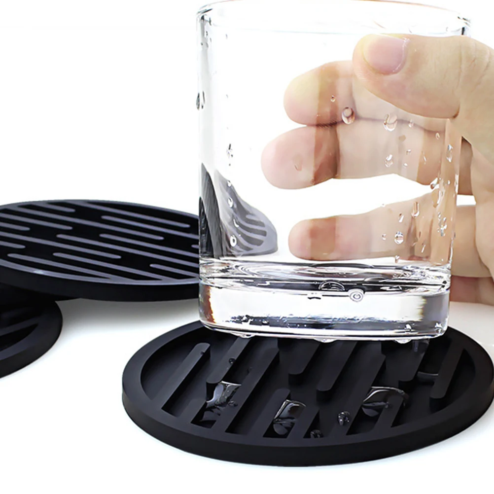 

8 Pcs Coasters Set Black Silicone Cup Mat for Drinks Desk Coffee Table Nonslip Hot Pads Storage Box Round Shape