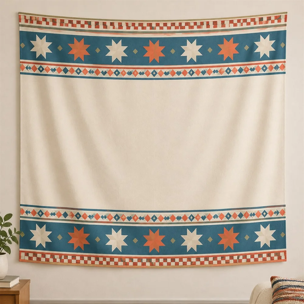 VIKAMA Star and Stripe Geometry Twin Bands Tapestry Wall Hanging, American Wall Decor Tapestries for Living Room Bedroom Office