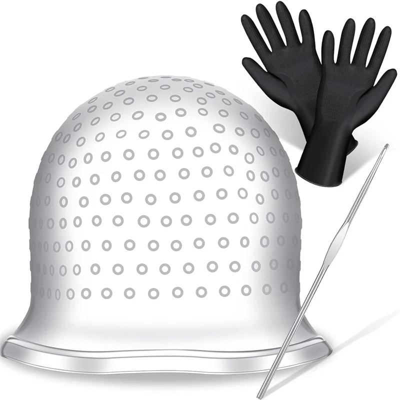 Hair Coloring Cap with Hook Reusable Hair Dyeing Gloves Highlighting Silicone Hat DIY Hair Beauty Styling Tools Kit