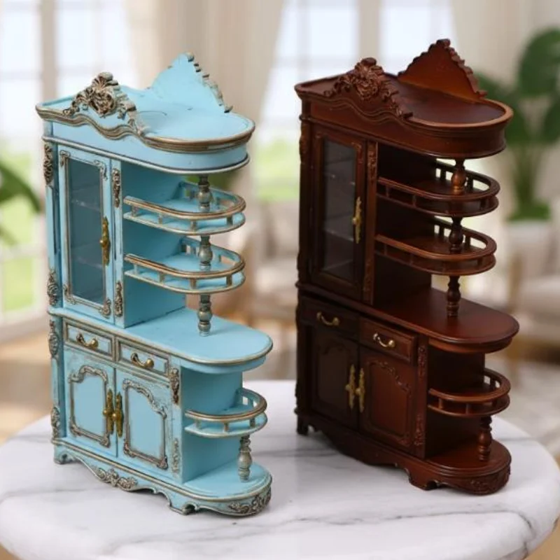 

1Pcs 1/12 Scale European Style Dollhouse Furniture Vintage Miniature Storage Cabinet Simulation Mini Screen Cabinet Model Toy