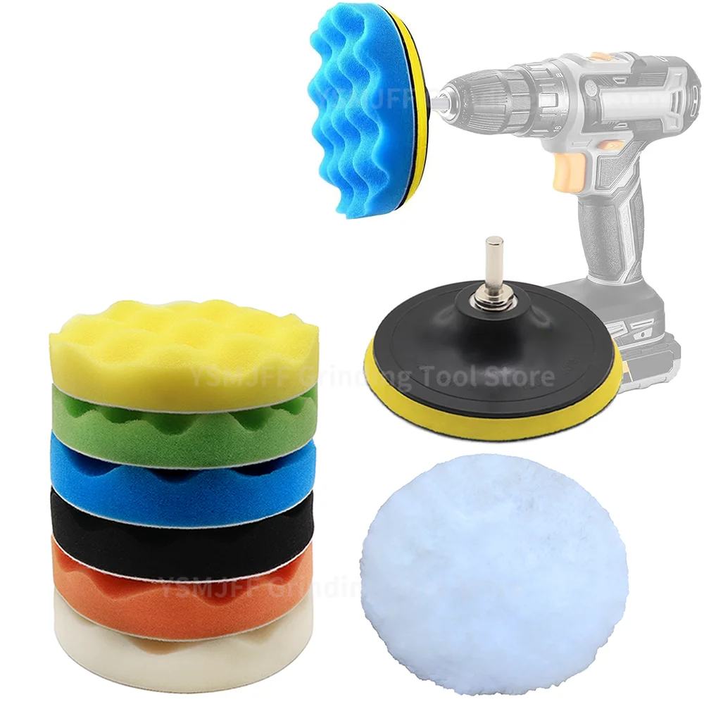 8PCS 5 Inch Car Foam Drill Polishing Pad Kit, Sponge Polishing Pad Set, Buffing Polishing Pad With M14 Drill Adapter for Waxing