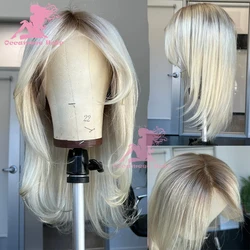Bob Lace Frontal Wig Human Hair Brown ombre Ash Blonde Straight Brazilian Hair Preplucked Transparent Lace Wigs For white Women