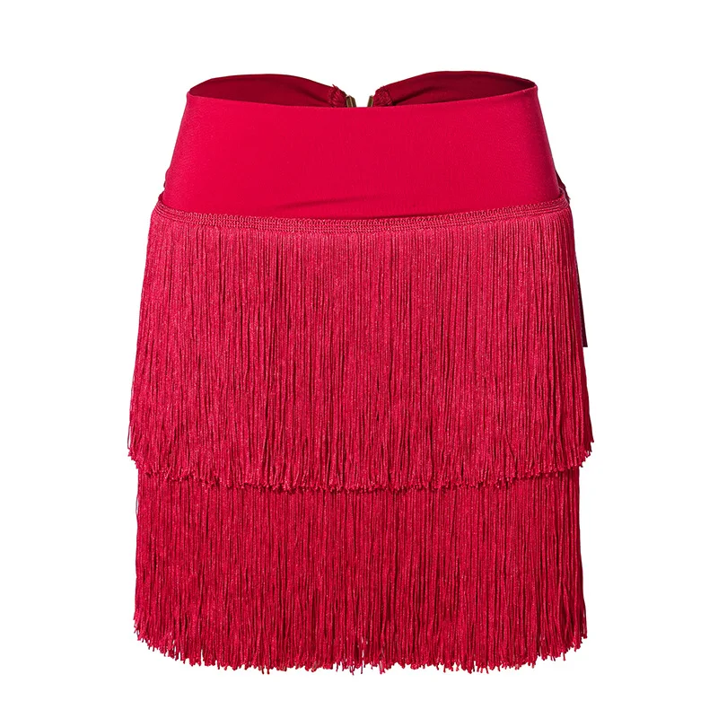 라틴 댄스 스커트 여성 공연 연습 의상 성인 더블 레이어 프린지 짧은 치마 볼룸 탱고 차차 댄스웨어