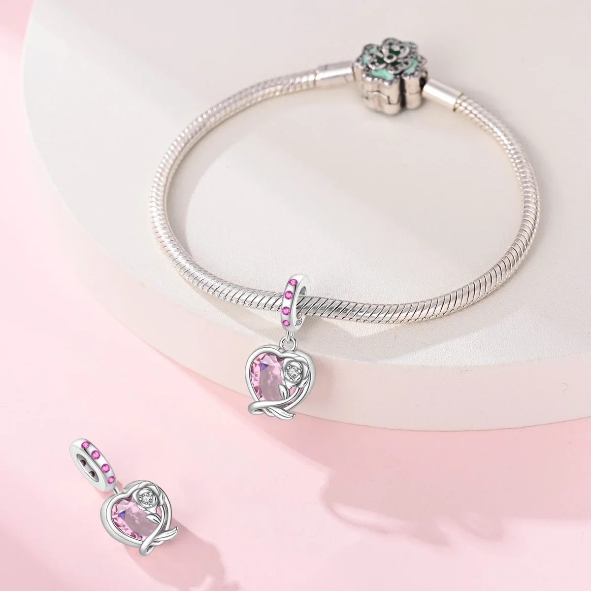 Charms Original 925er Silber vergoldet rosa Zirkon Rose Anhänger Perlen passen Armband DIY feines Geschenk Frauen zarte Schmuck Zubehör