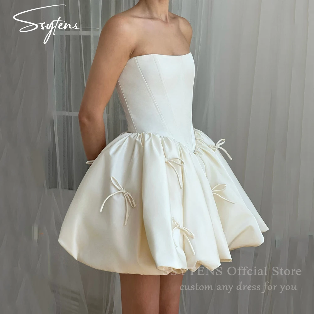 

SSYTENS 2026 Simple Mini Wedding Dresses Sleeveless Sexy Short Satin Bow Wedding Gowns Boho Beach Bridal Prom Dress Customized