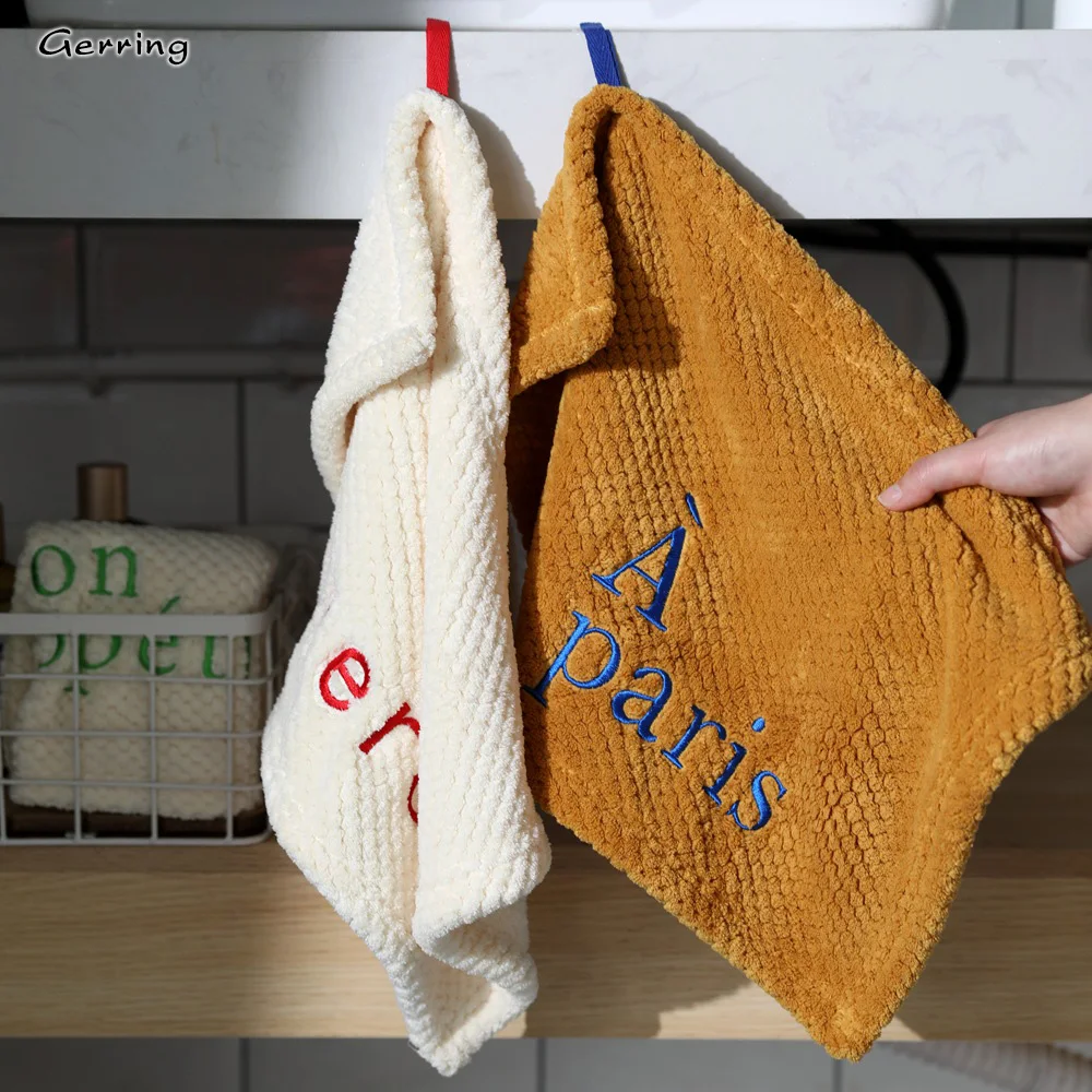 

Gerring INS Texture Square Towel Quick Dry Letter Embroidery Hand Towel Soft Water Absorption Hand Towel for Kitchen Bathroom