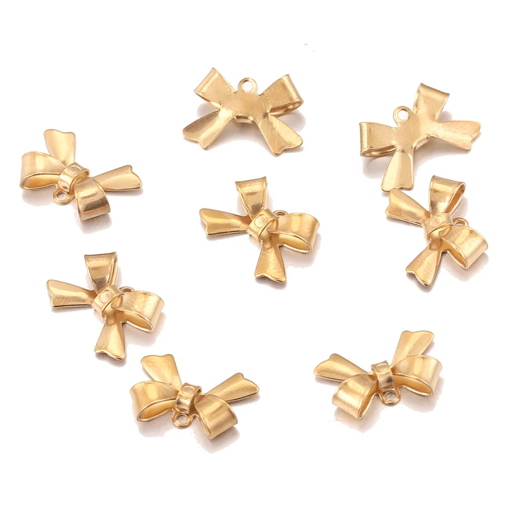 20pcs Stainless Steel Gold Plated Bow Spacer Charms Connectors for DIY Necklace Bracelet Handmade Jewelry Making Accessories