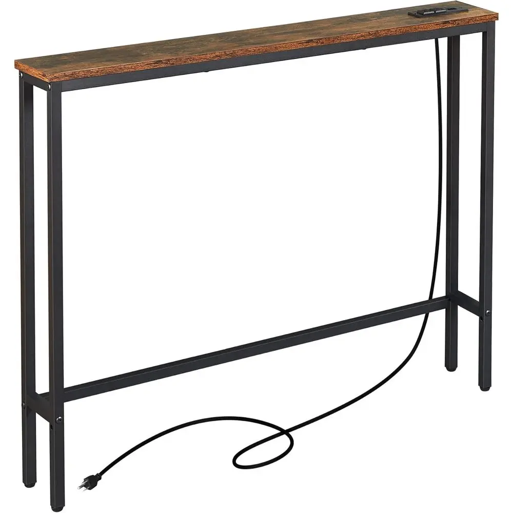 

Узкий придиванный столик в деревенском стиле, коричневый, 5.9x39.4x31.1, с удлинителем 6.5 футов, розетками и USB-портами для установки за диваном