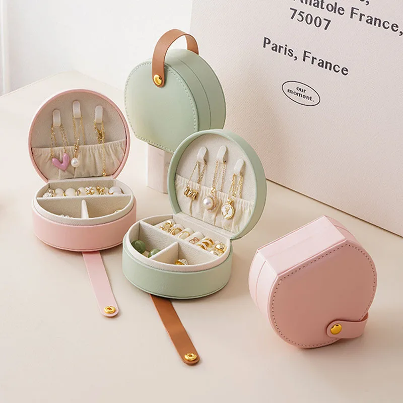 

Girls Portable Jewelry oganizer box, Necklace/Bracelets/Rings/Earrings/Watch storage Case, 10*9cm blue Pink small size