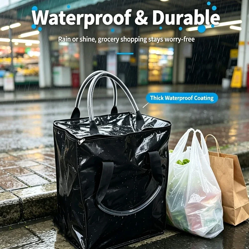 Wheeled Shopping Tote Bag, Reusable Rolling Grocery Bag, Large Capacity Foldable Shopping Cart Bag for Supermarket Groceries