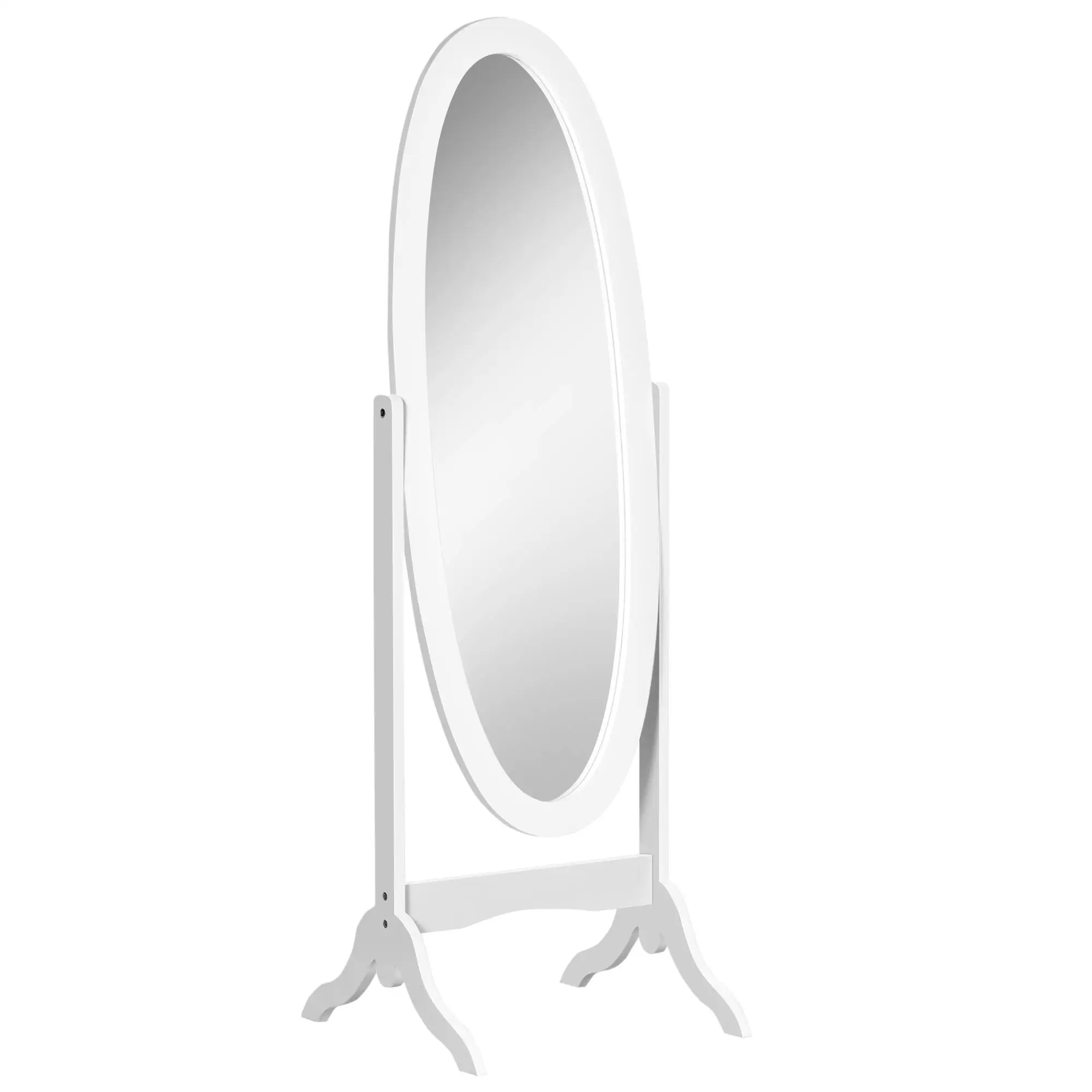 Miroir de sol ovale avec inclinaison réglable, 147x46 cm, MDF, blanc, pour chambre, salle de bain et couloir