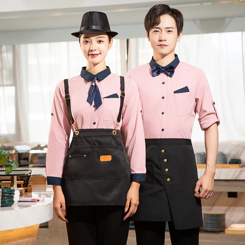 Hotel Waiter Customized Work Clothes Restaurant Autumn and Winter Women's Waitress Shirt+Apron Set Hot Pot Shop Workwear