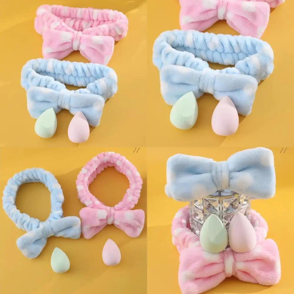 Cosmetic Tool Set: 2pcs Lovely Beauty Eggs + 2pcs Cute Makeup Hairbands, Perfect for Coral Fleece Face Wash and Makeup Applicati