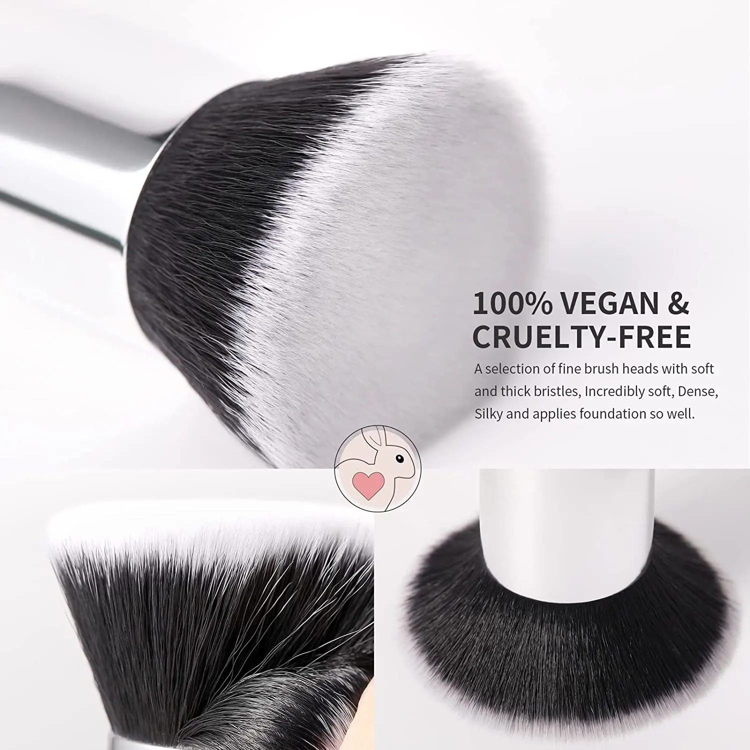 DUcare Black Flat Top Kabuki Foundation Brush for Liquid Makeup Professional Stick Buffing Blending Mineral Powder Makeup Brush