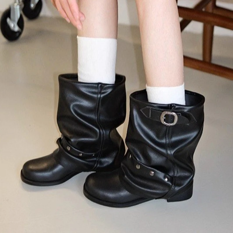 

Designer Heeled Women's Boots Goth Leather Shoes Woman 2025 Winter Trend Chunky Short Boots Casual Sport Shoes Snow Botas Mujer