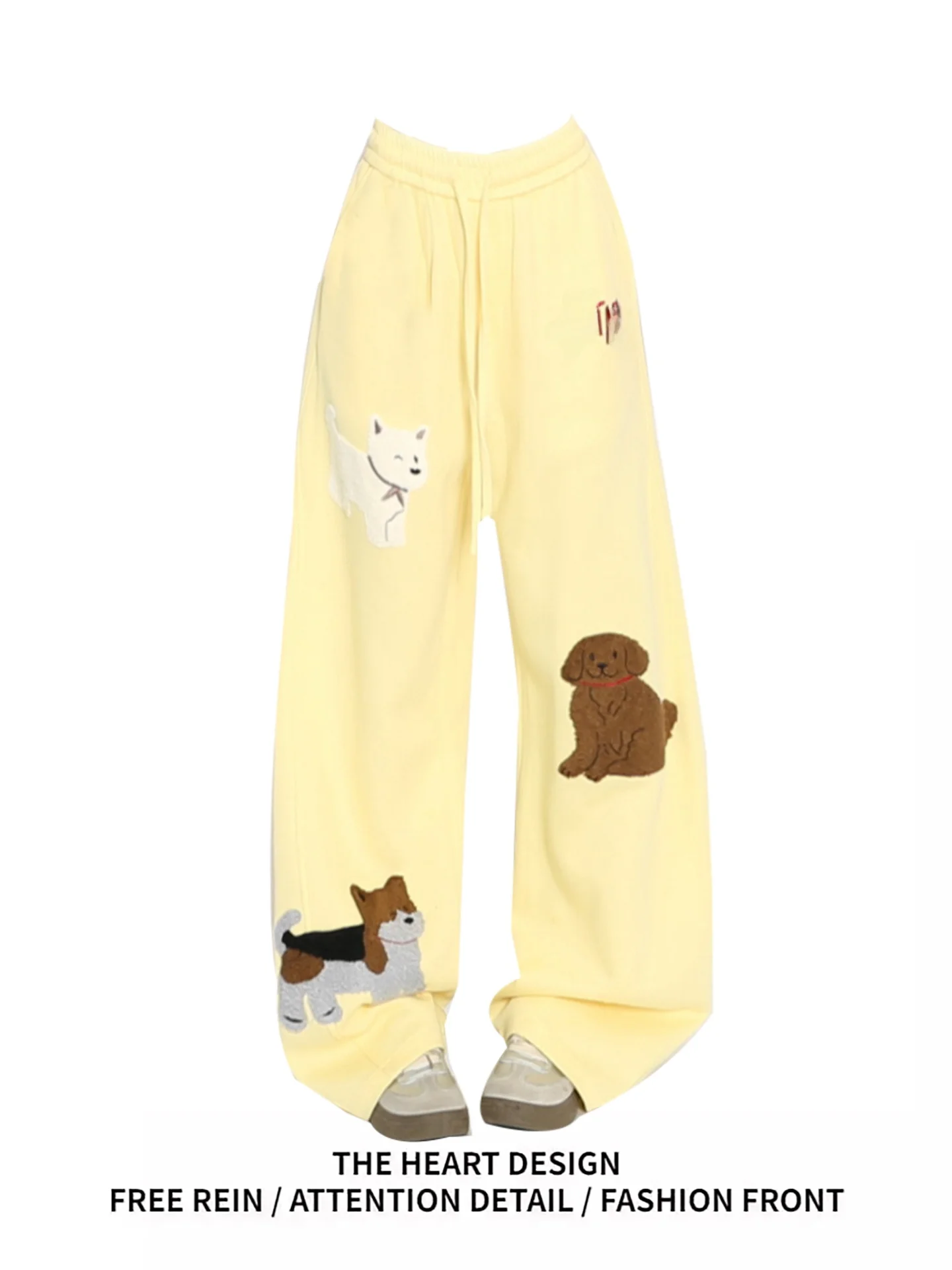 

Fun Dog Patch Embroidered Yellow Casual Pants Straight Leg Summer 2025 Dopa New Sle Commuter Korean Sle Polyester Fiber