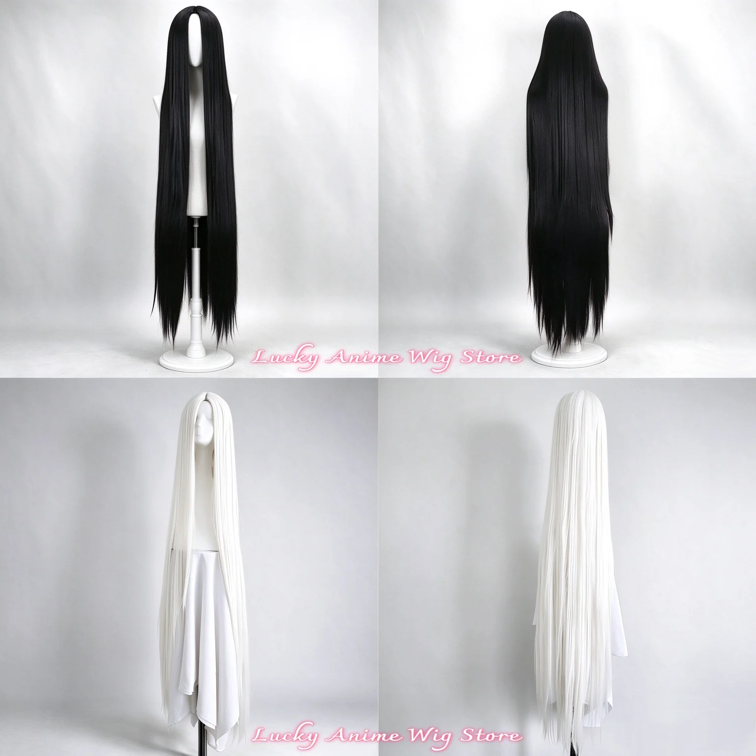 60 inch straight wig without bangs anime game Halloween party black and white wig heat-resistant synthetic fiber 150cm extra lon