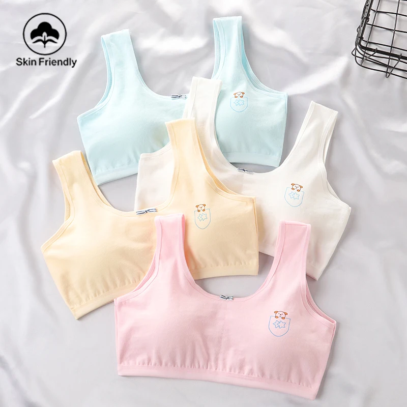 Women's underwear for girls in development stages (ages 8-9-12-16): Pure cotton tank tops, anti-uneven breast support for elemen