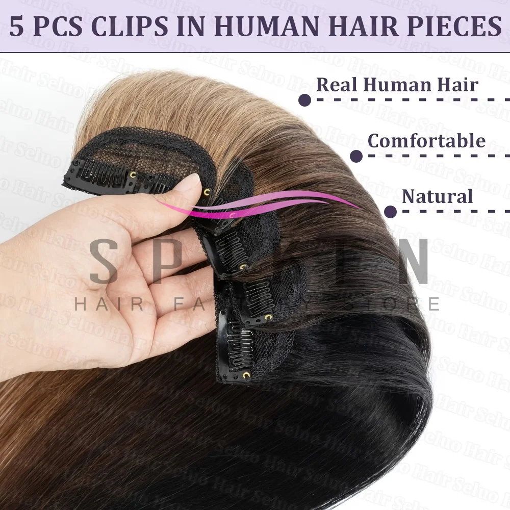 SPIKFN Short Hair Pad Clip In Remy Human Hair Extensions 30-40G 5pcs/pack Mini Clip In Hair 2 Clips On Machine Hair Weft 12