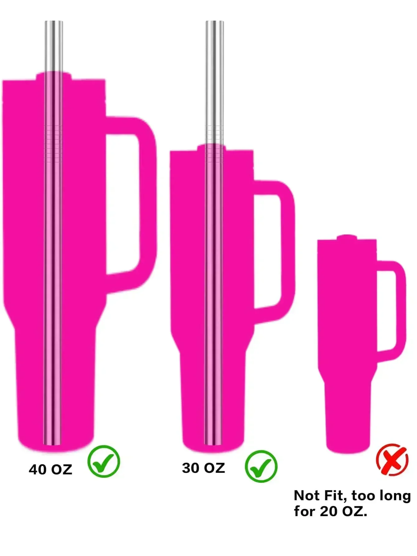 4PCS 304 Stainless Steel Replacement Straw Compatible with 30 Oz 40 Oz Cup Tumbler 4 Reusable Straws with Cleaning Brush