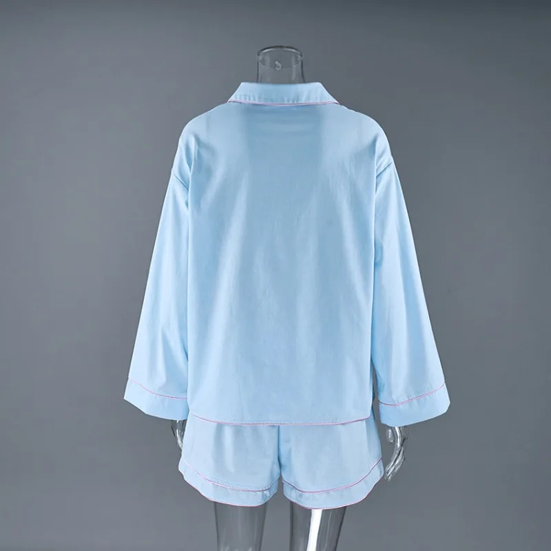 European and American Foreign Trade 2026 Spring Summer New Pure Cotton Comfortable Cardigan Shorts Two-piece Pajamas Loungewear