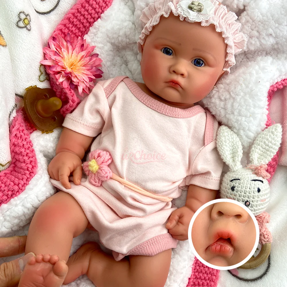 

18-дюймовая силиконовая кукла-реборн ручной росписи с открытым ртом, девочка-реборн с голубыми глазами, реалистичная кукла-новорожденный с эффектом веса, для коллекционеров, подарок