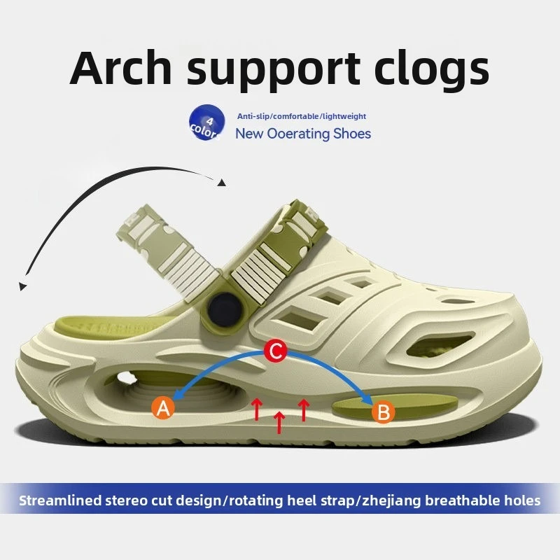Arch support layered perforated shoes for men's new style, slip resistant and shock-absorbing, outdoor cool mop for men
