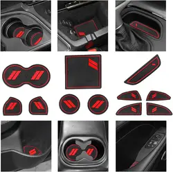 Red Rubber Vehicle Mat for Dodge Challenger - 11pcs Cup Holder, Center Console Shifter Liner Trim Mats - Universal Fit for 2015