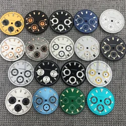 High Quality 30mm VK63 Watch Dials Black Rose Ice Blue Dial Green Luminous Fits for VK63 Movement Men's Watch Accessories Parts