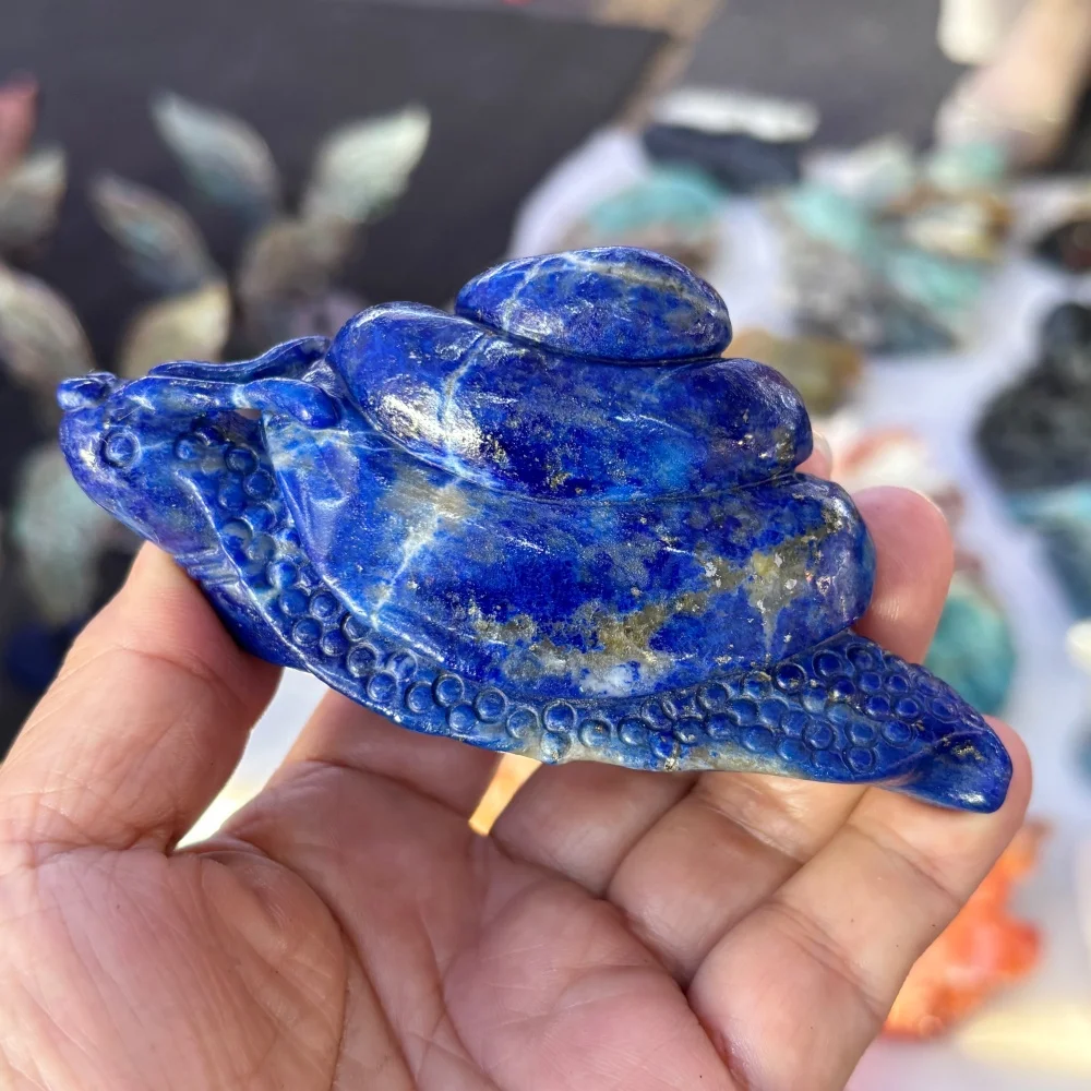 Natural Lapis Lazuli Snail Hand Carved Crystal Statue Pyrite Inclusion Reiki Healing Stone Home Desktop Decor Collection Gift