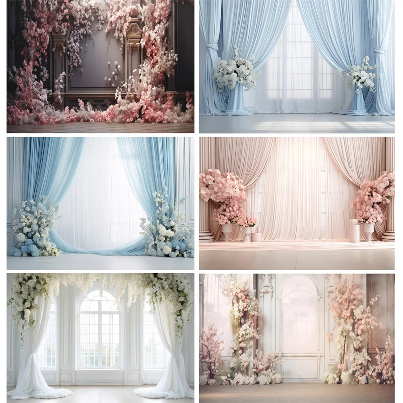 

Fantasy Wedding Stage Photography Backdrops Flower Arch Background Banner Interior Curtain Decorated Photo Studio Props SG-02