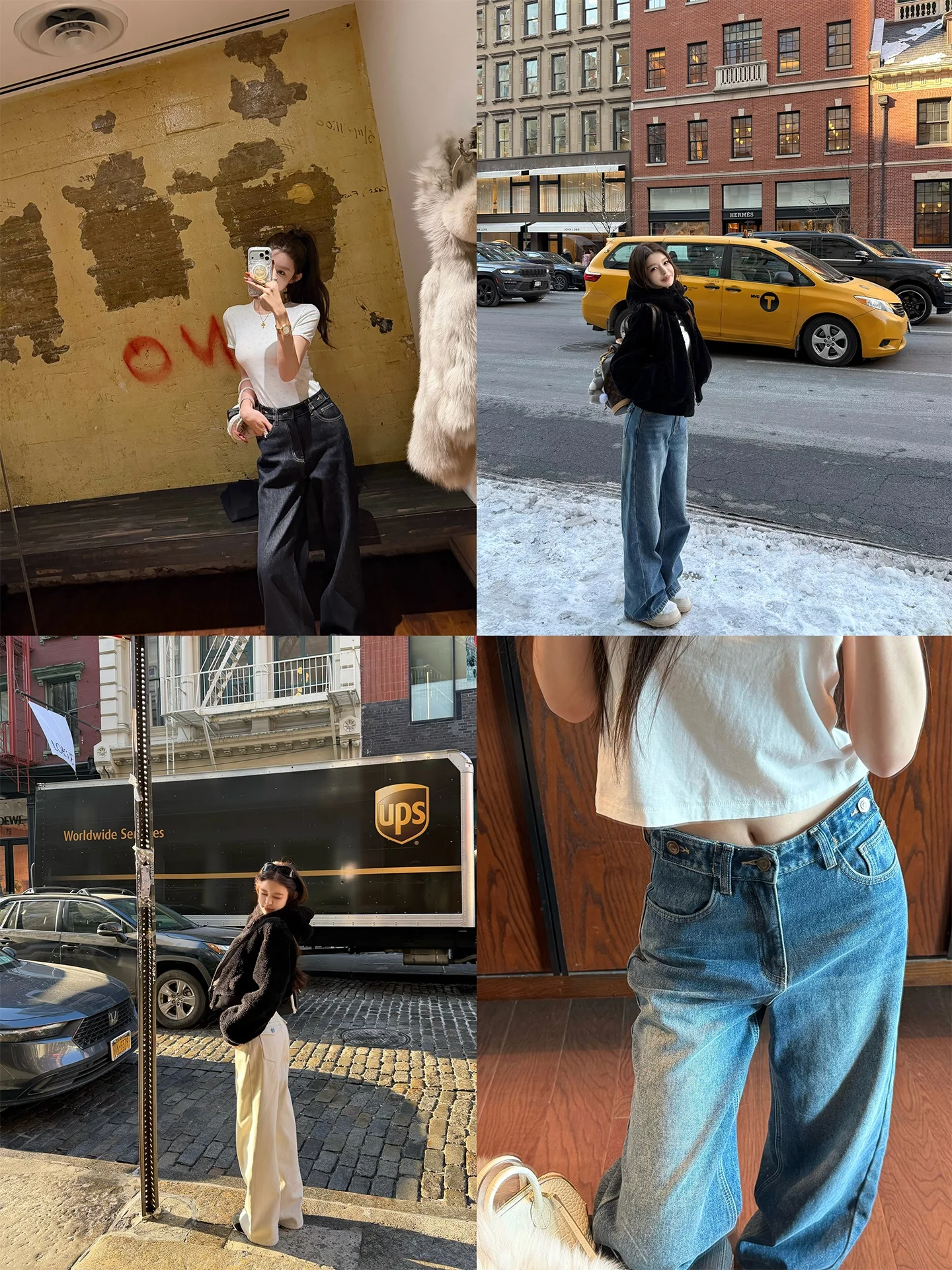 

Good Morning Fan Fan New York Street 500g Cosite Fce Women's Loose Straight Leg Jeans Long Pants with Covered Ba ket