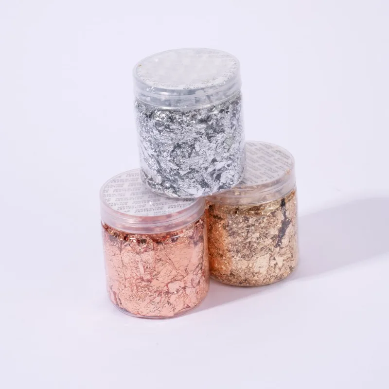 Arte de uñas enlatado de 3g con decoración de lámina dorada y plateada, pintura artística de uñas femenina con decoración de lámina dorada, plateada y de cobre