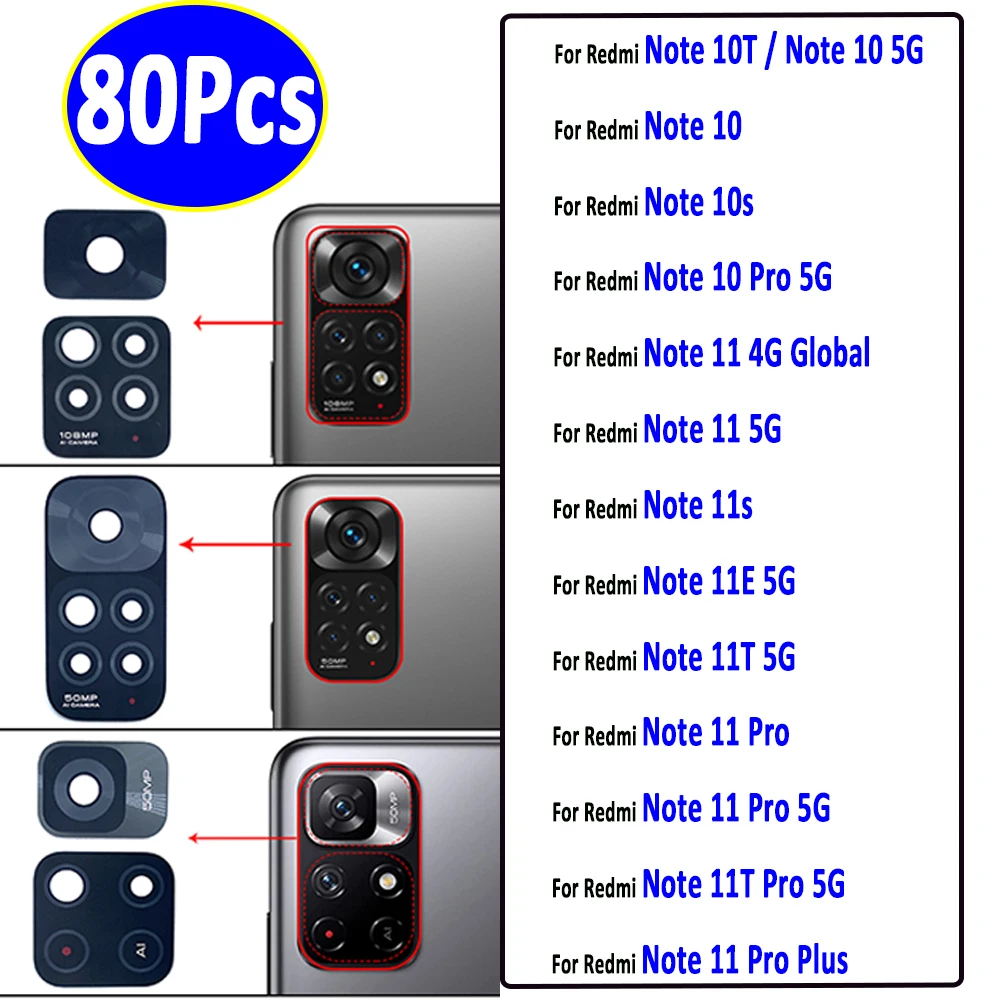 80Pcs，NEW Rear Back Camera Glass Lens Cover With Sticker For Xiaomi Redmi 10 Note 11S 11T 10S 10 Pro Note 10 11 11e 5G 4G 10T