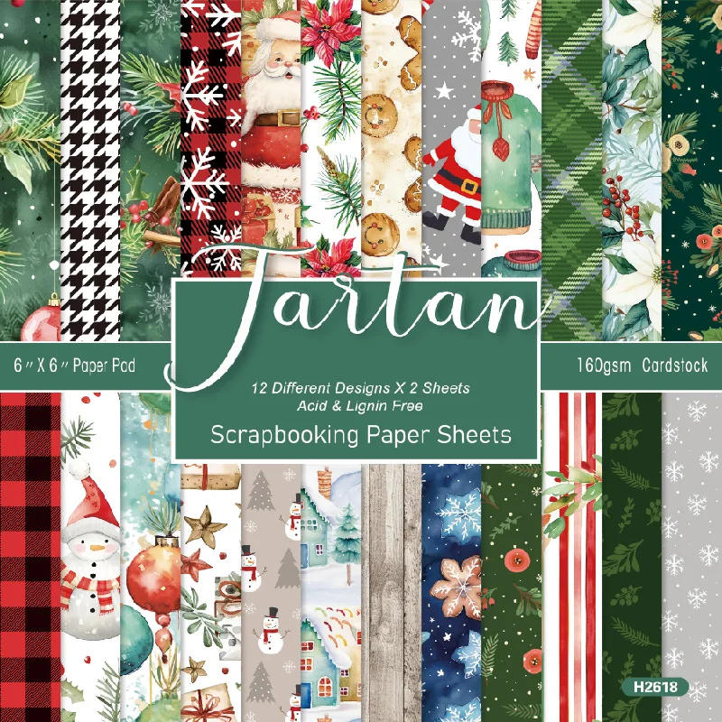 Watercolor Christmas Tartan Santa Snowman Printed Scrapbook Paper Pad Junk Journal Cardstock DIY Album Collage Planner Decoupage