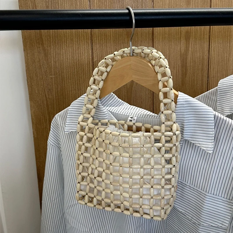 

Тканая квадратная сумка, повседневная полая сумка для пляжного отдыха, сумка в ленивом стиле, роскошная универсальная однотонная сумка из бисера, нишевая сумка