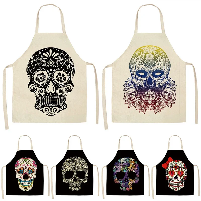 Rippled Skull Kitchen Aprons BBQ Bib Apron for Cooking Baking Restaurant Pinafore Home Christmas Decorations