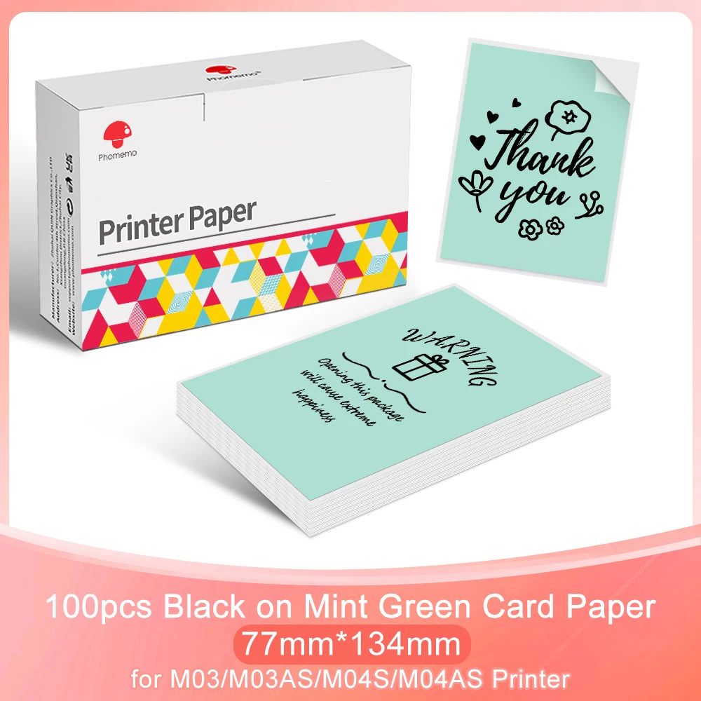 

Phomemo Soft Card Paper 77mmx Gift Adhesive Thermal Paper DIY for Phomemo M03 M04 M03AS M04AS Thermal Printer 100 Paper Per Box