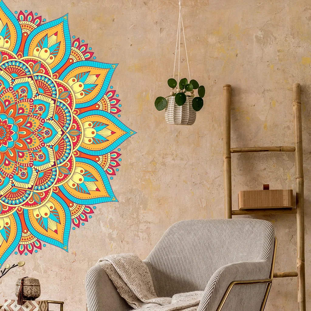 Colorful Mandala Lotus Flowers Wall Sticker Symbol Namaste Removable Vinyl Decal Decor Bedroom Meditation Yoga Studio Posters